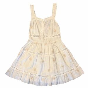 Z&L Embroidered Cottagecore Prairie Dress Ivory Smocked Bodice Ladder Lace Med
